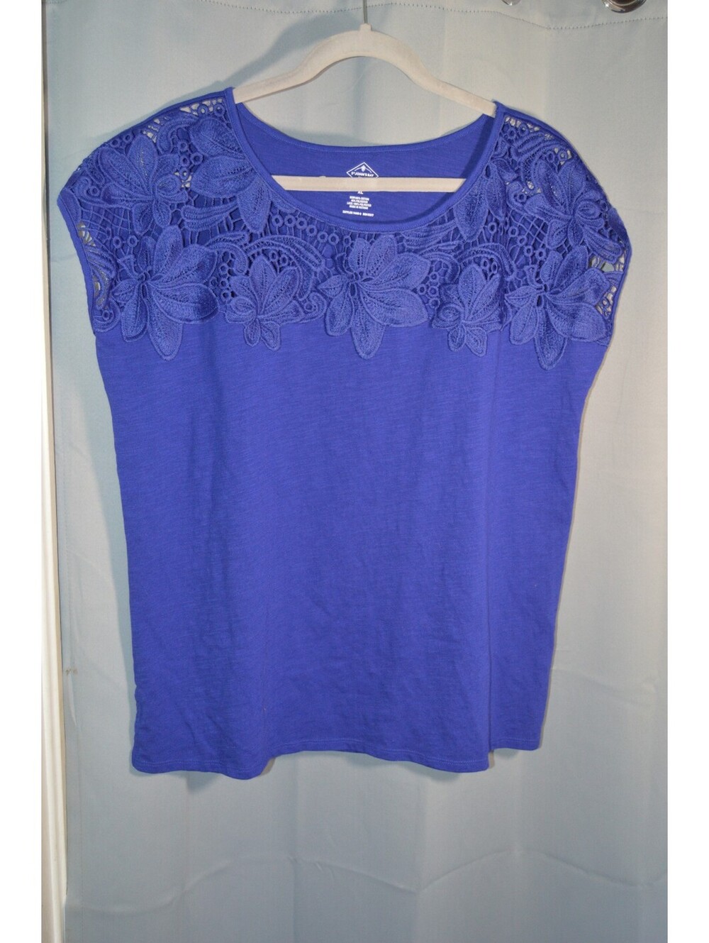 Blue lace yoke short sleeve top